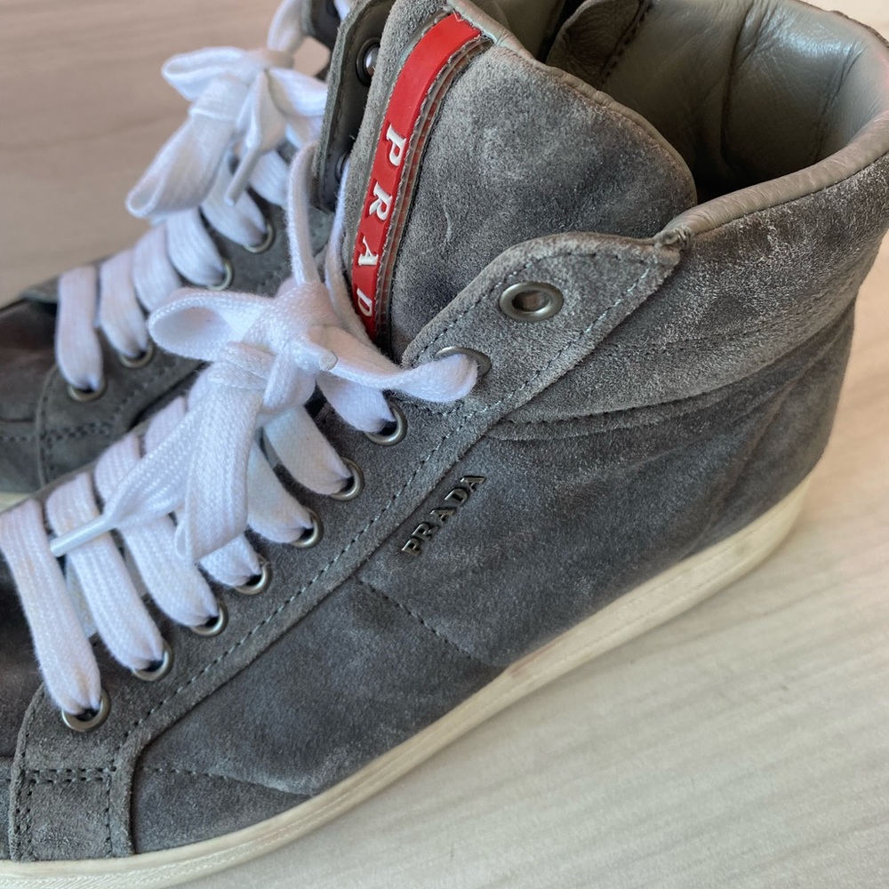 Prada Grey Suede lace up high top sneakers. Size 37.5 - Picture 3 of 8